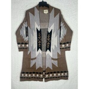 Twine and String Cardigan Womens M Brown Aztec Southwestern Boho Tribal Open